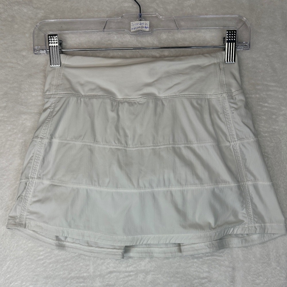 Lululemon Pace Rival Skirt Women Size 0 White Pleated Back Zipper Pocket